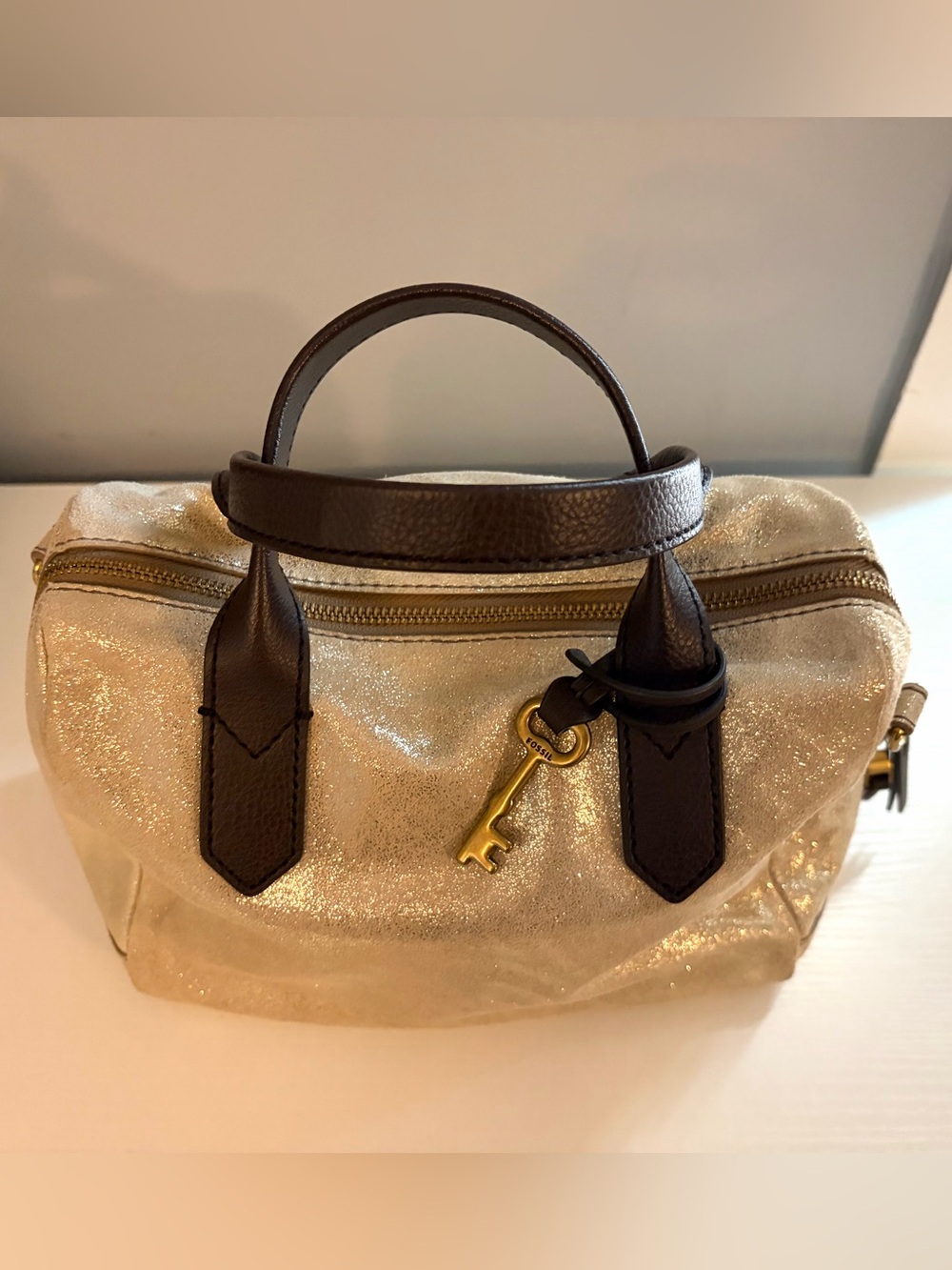 Fossil Gold Metallic Leather-Trim Bag - Picture 2 of 11